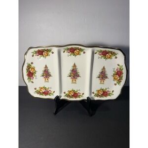 Royal Albert Old Country Roses Holiday 3-Section Tray Christmas Tree 15" Gold